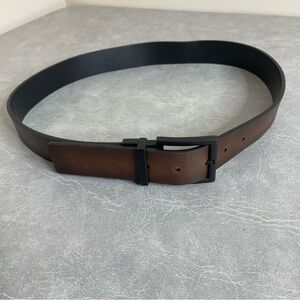 Men's Reversible Black/Brown Faux Leather Belt with Black Hardware